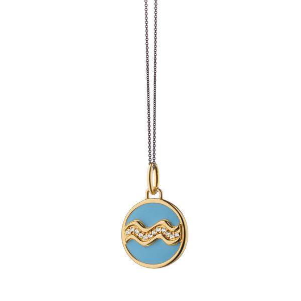 Zodiac x Colour Charms Yellow Gold Vermeil, Enamel and White Sapphire Aquarius Pendant